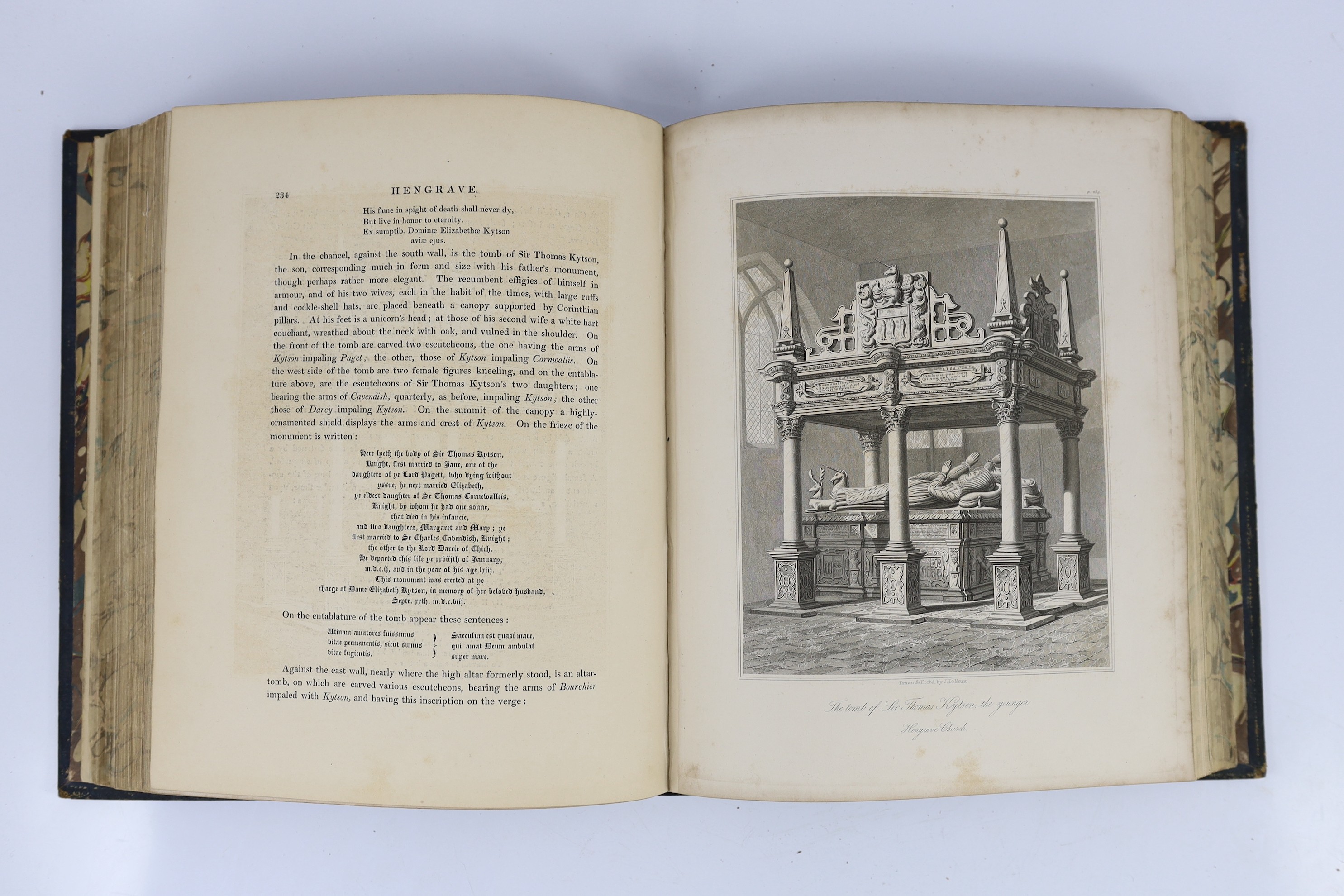 SUFFOLK: Gage, John - The History and Antiquities of Suffolk. Thingoe Hundred. 7 maps and plans (2 with outline colour, 1 pictorial), 27 plates (4 tinted), 2 mezzotint portraits, some full-page pedigrees and text engravi